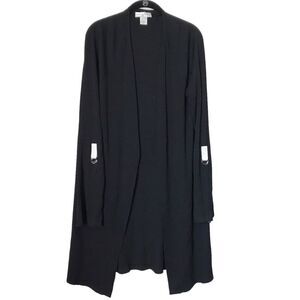 Newport News Sweater Womens Size XL Black Ribbed Long Sleeve Long Cardigan